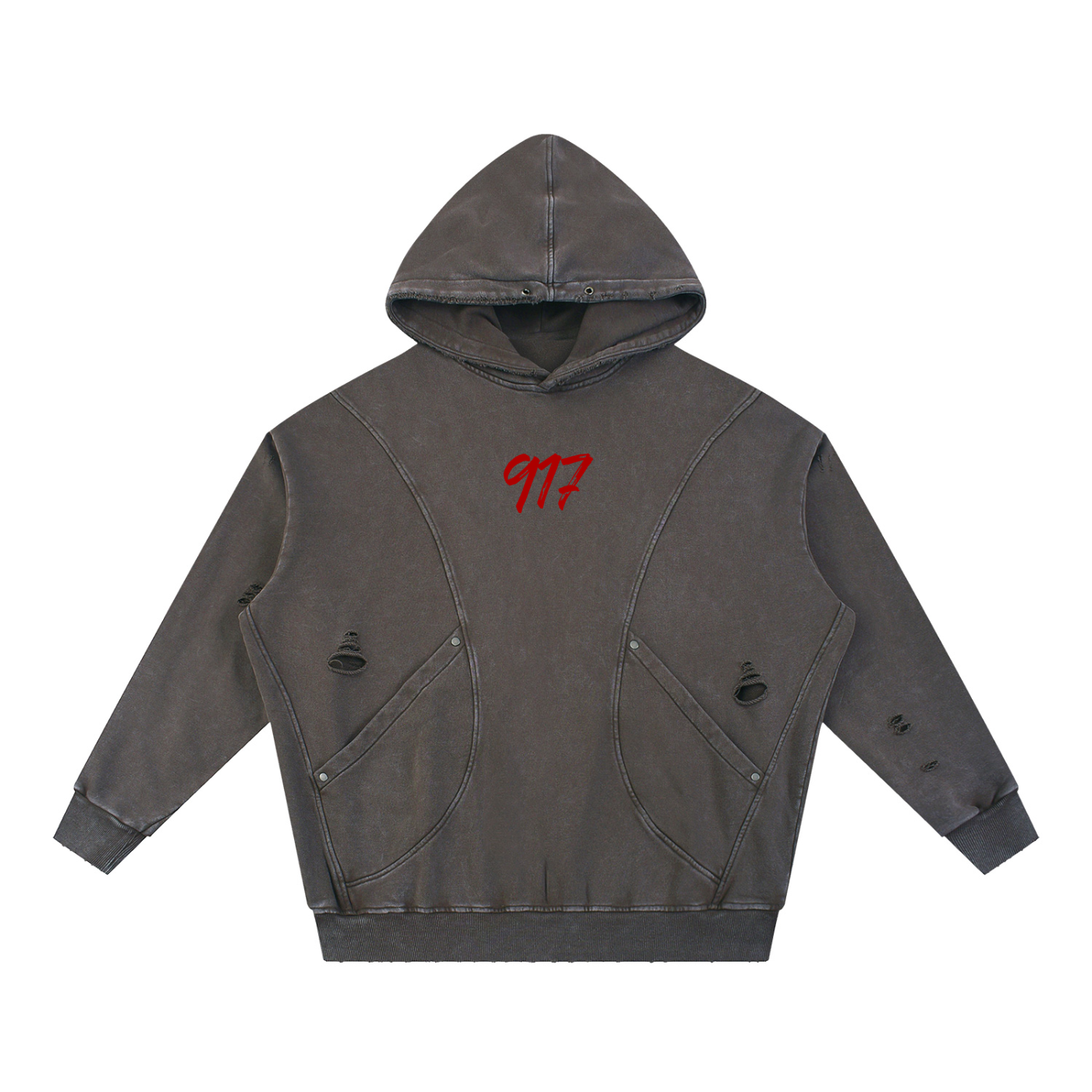 K.YS New York Snow Washed Distressed Panel Pocket Hoodie