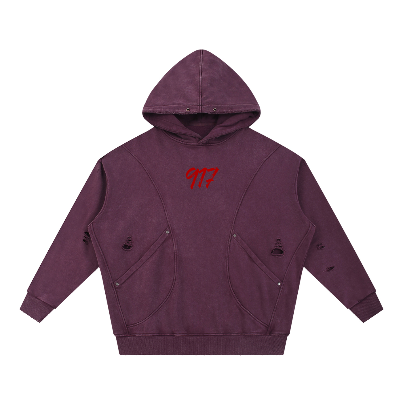 K.YS New York Snow Washed Distressed Panel Pocket Hoodie