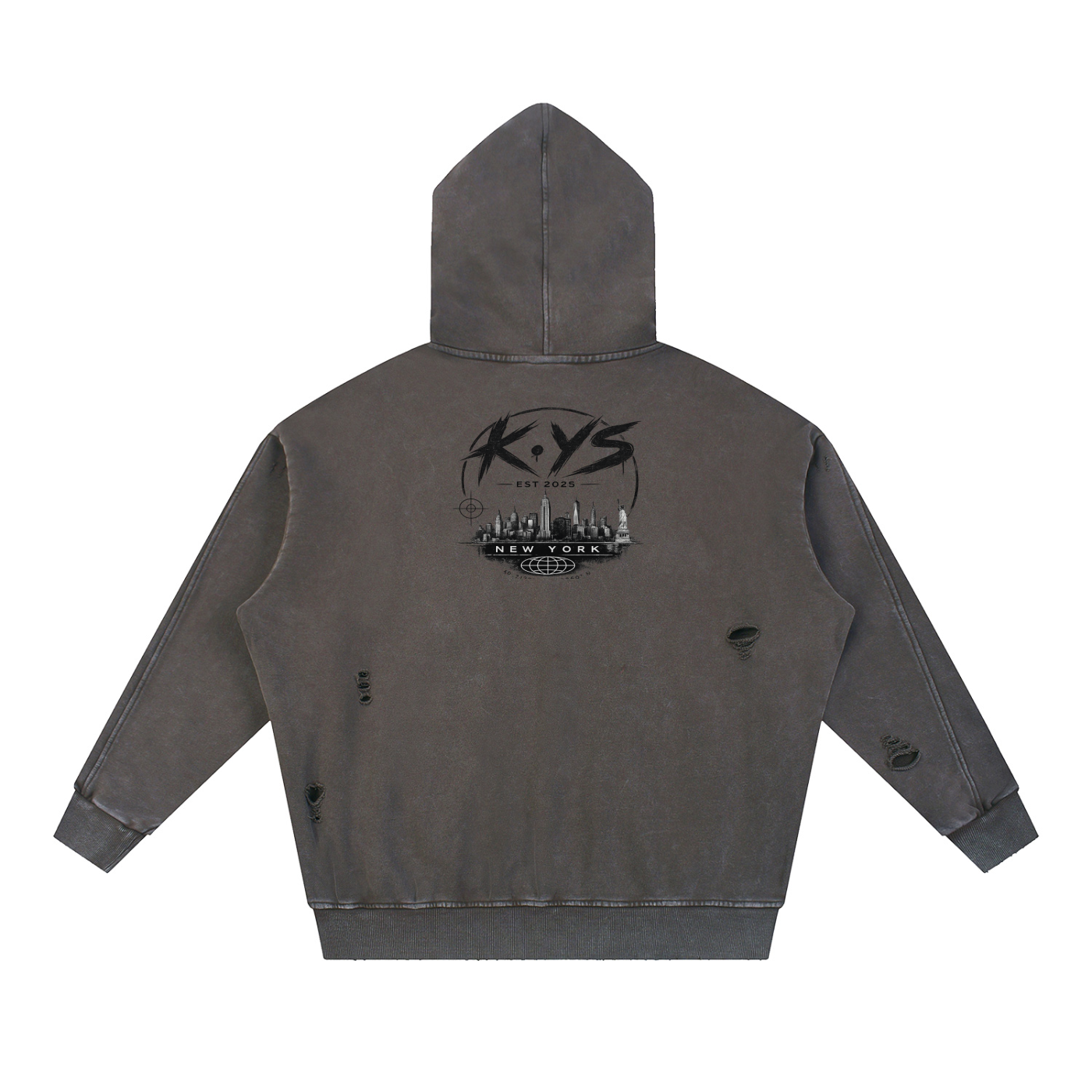 K.YS New York Snow Washed Distressed Panel Pocket Hoodie