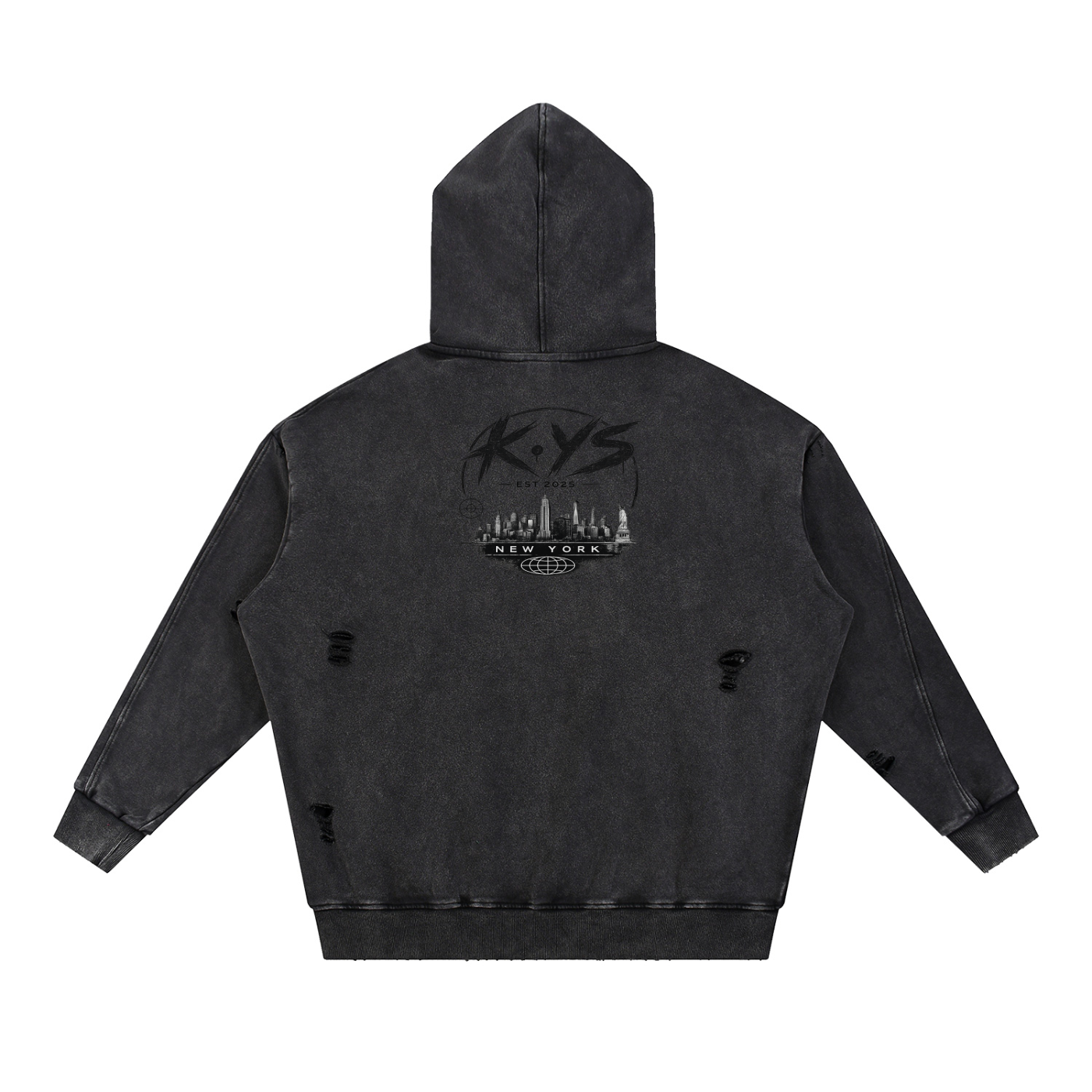 K.YS New York Snow Washed Distressed Panel Pocket Hoodie
