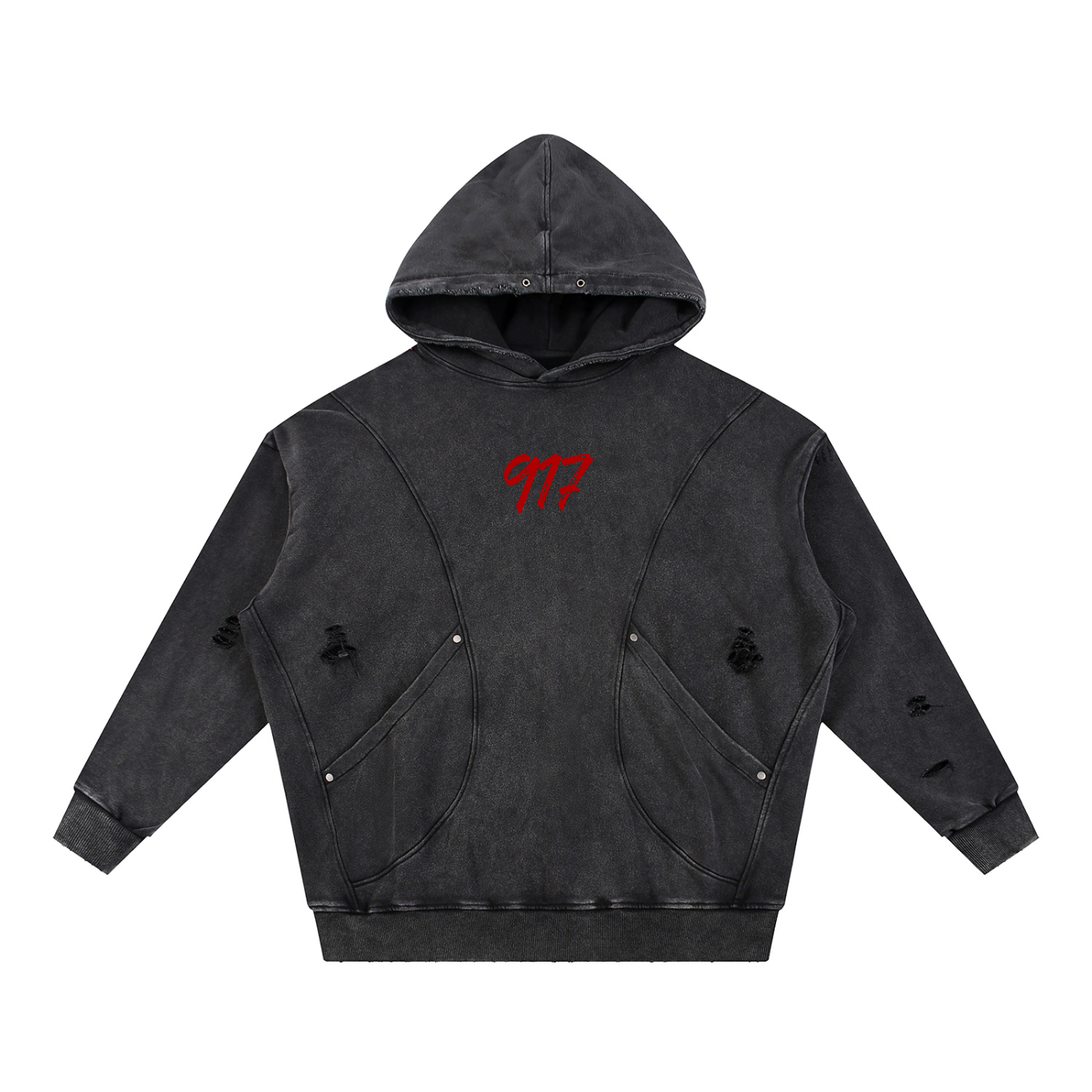 K.YS New York Snow Washed Distressed Panel Pocket Hoodie