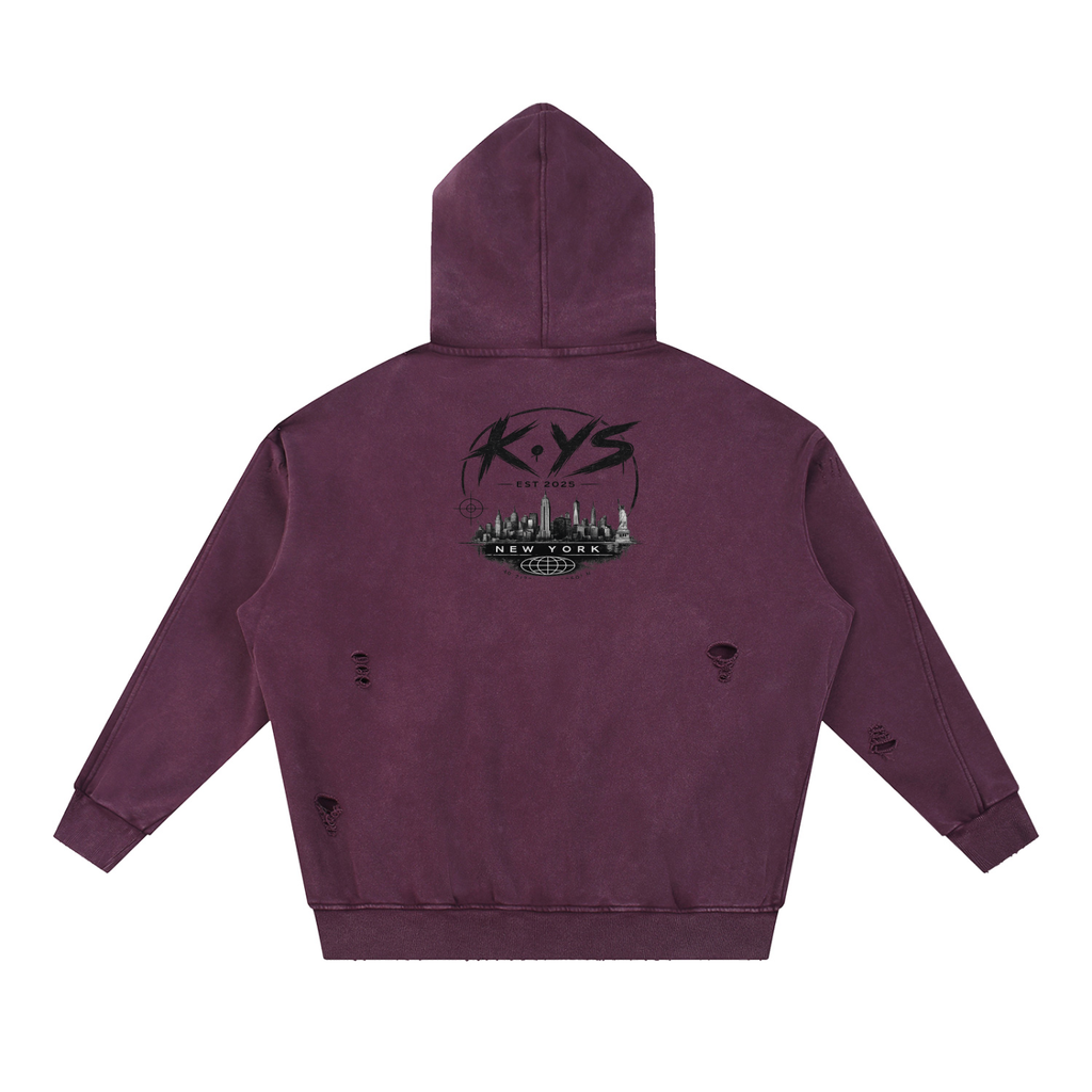 K.YS New York Snow Washed Distressed Panel Pocket Hoodie