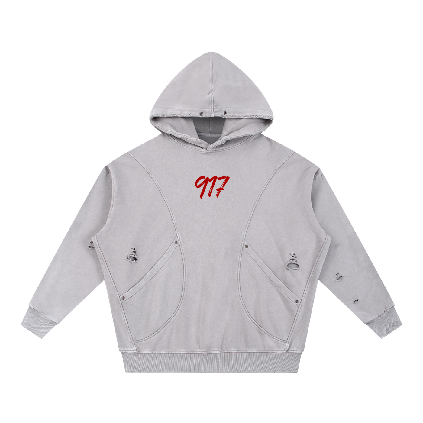 K.YS New York Snow Washed Distressed Panel Pocket Hoodie