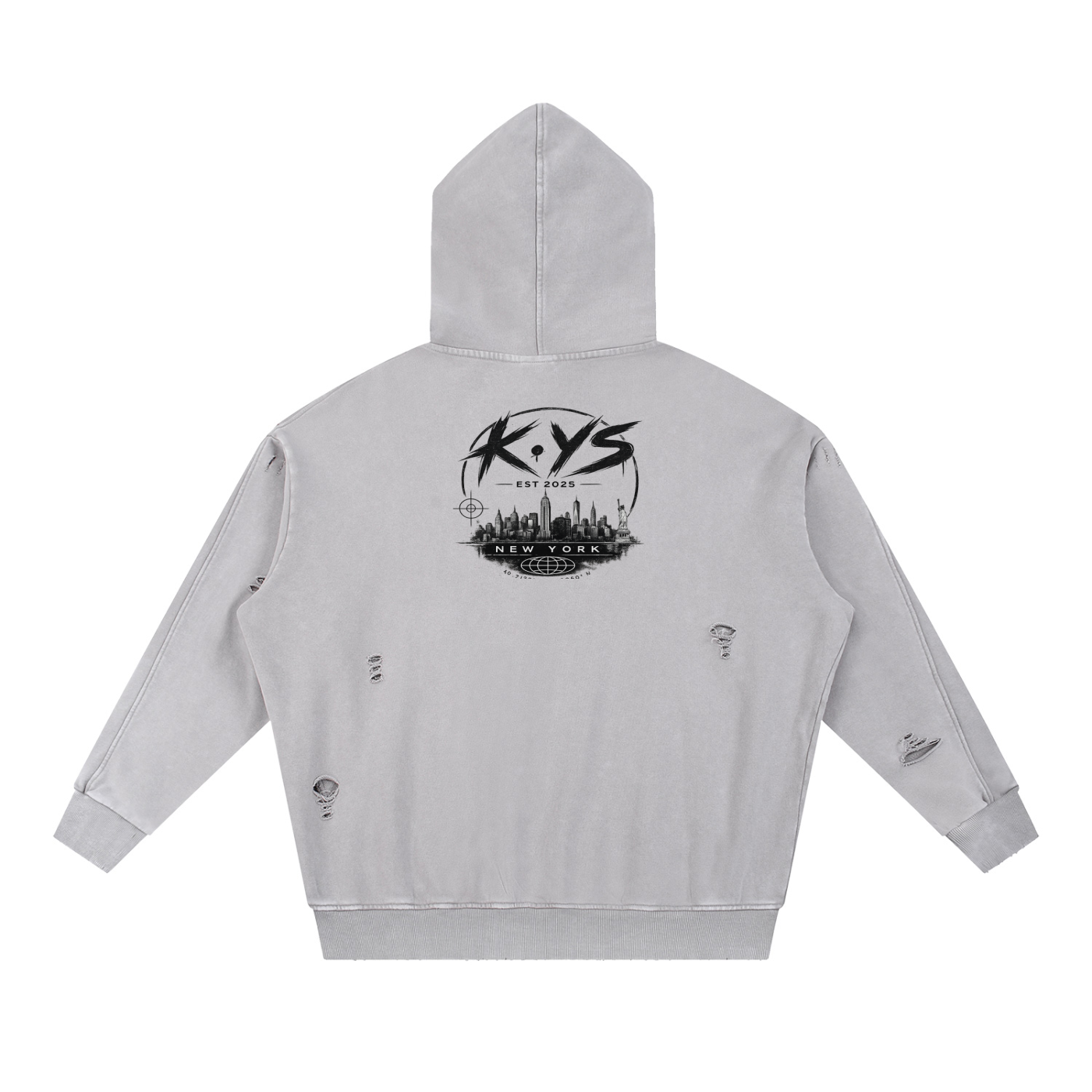K.YS New York Snow Washed Distressed Panel Pocket Hoodie
